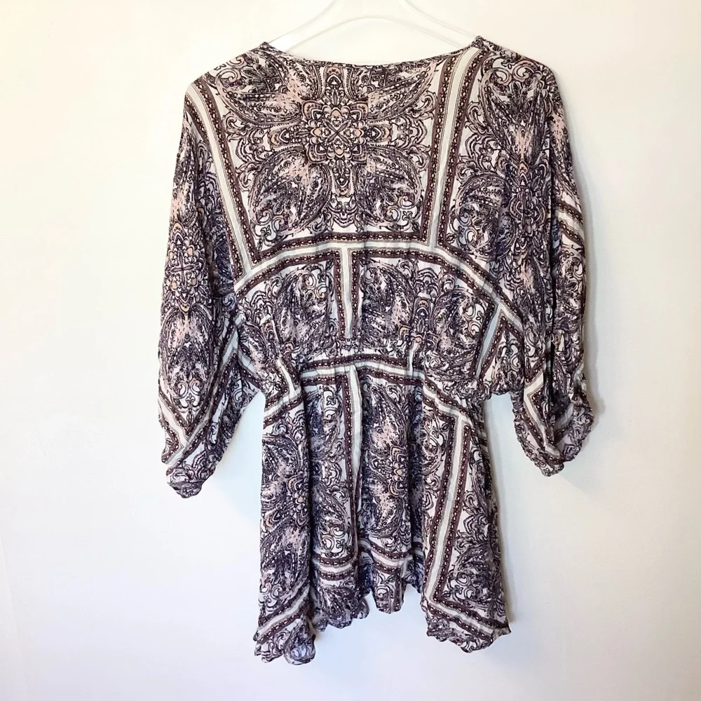 Treasure & Bond Short Sleeve Boho Pullover Swim Beach Coverup - One Size